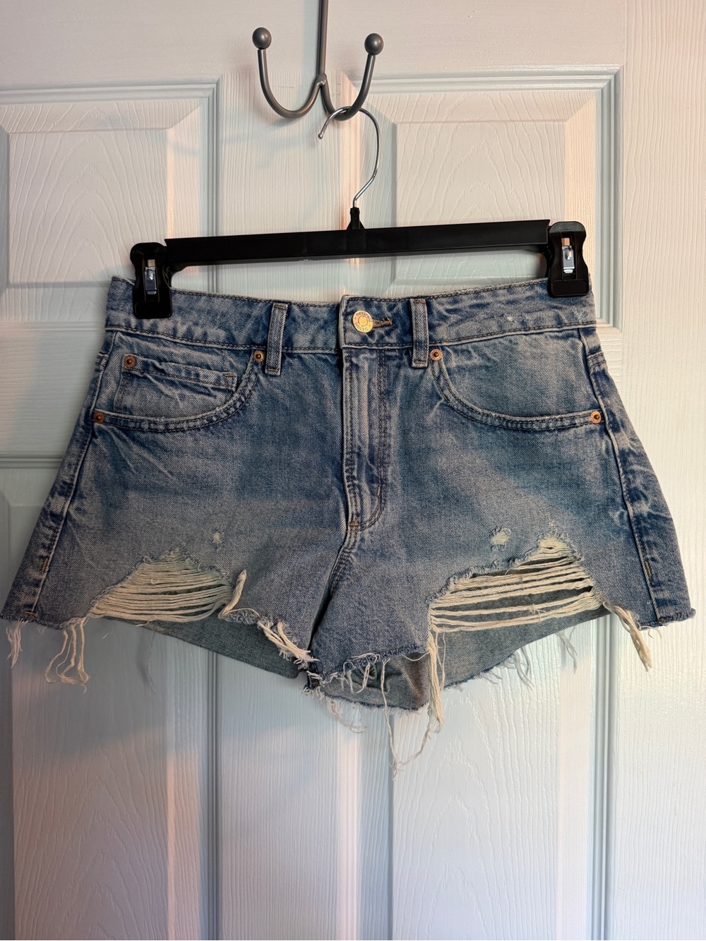 Garage Light Blue Distressed High-Rise Jean Shorts